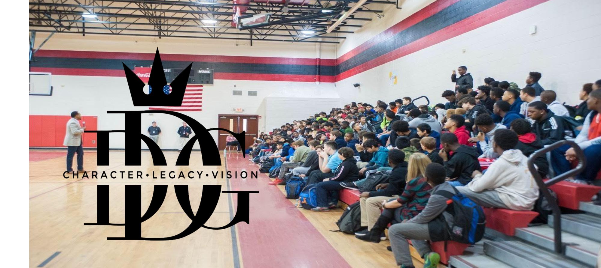 DDG school assembly with hundreds of students